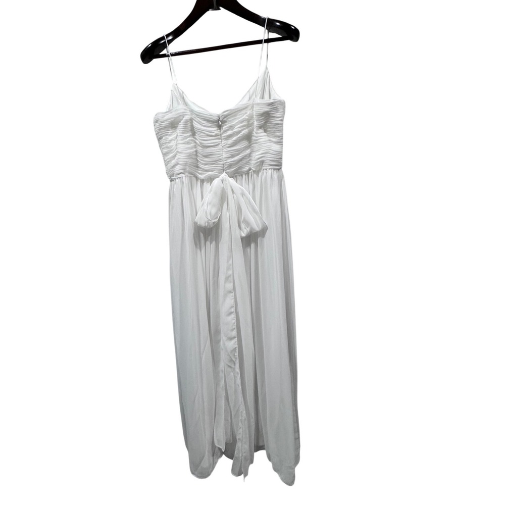 Mac Duggal Leena White Chiffon Gown Jumpsuit Elegant Ruched Bodice Belt Bridal L - Picture 14 of 15